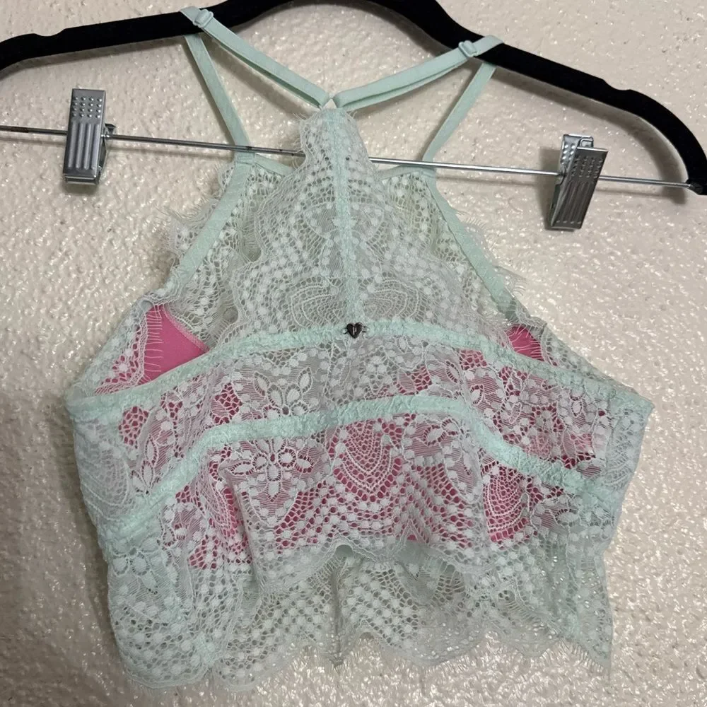 Victoria’s Secret Mint Lace Halter Bralette with built in padded bra size XS